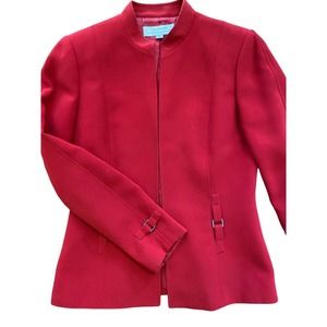 Tahari Arthur S Levine Womens Size 8 Red Long Sleeve Blazer Jacket Business